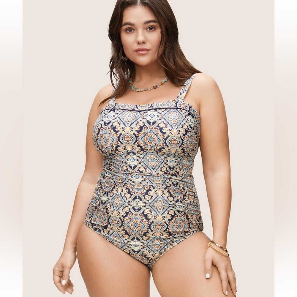 BloomChic Plus Size XL Bandana Print Ruched Cami One Piece Swimsuit us14-16